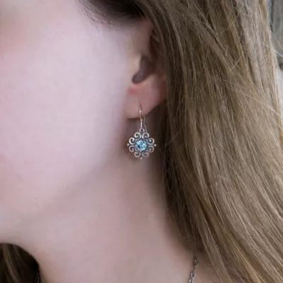 Spanish Lace Birthstone Dangle Earrings in Sterling Silver or 14K Yellow Gold - Image 3