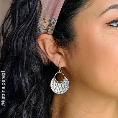 Hammered Eclipse Dangle Earrings in Sterling Silver and Bronze - Image 3