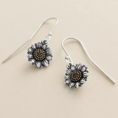 Wild Sunflower Dangle Earrings in Sterling Silver and Bronze - Image 2