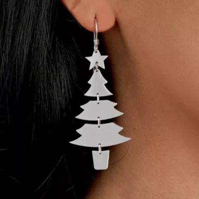 Merry Christmas Tree Dangle Earrings in Sterling Silver - Image 4