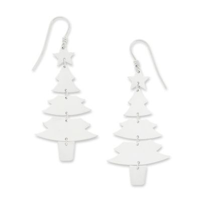 Merry Christmas Tree Dangle Earrings in Sterling Silver - Image 2