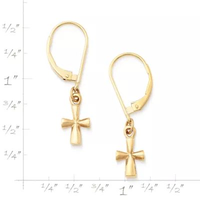 St. Teresa Cross Dangle Earrings in 14K Yellow Gold - Image 2