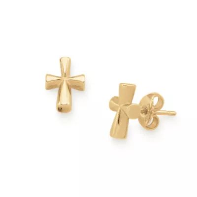 St. Teresa Cross Stud Earrings in 14K Yellow Gold - Image 2