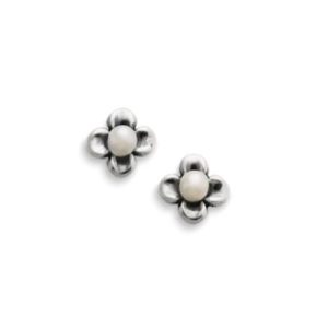 Tiny Blossom Stud Earrings with Cultured Pearl in Sterling Silver