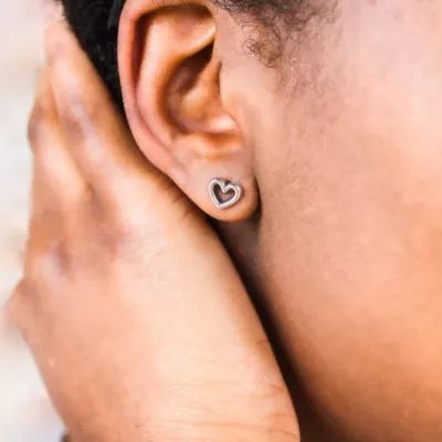 Heart Stud Earrings in Sterling Silver or 14K Yellow Gold - Image 2