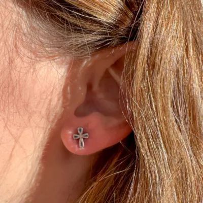 Sign of Faith Stud Earrings in Sterling Silver - Image 2