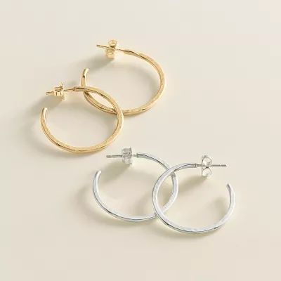 Classic Hammered Hoop Earrings in Sterling Silver or 14K Gold - Image 4