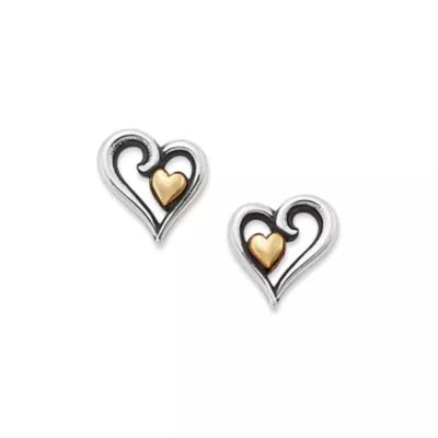 Delicate Joy of My Heart Stud Earrings in Sterling Silver and 14K Yellow Gold