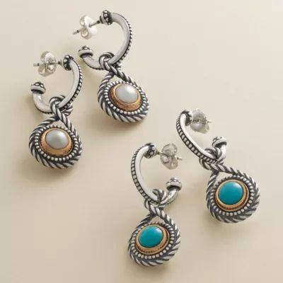 Marjan Gemstone Hoop Dangle Earrings in Sterling Silver and Bronze - Image 3