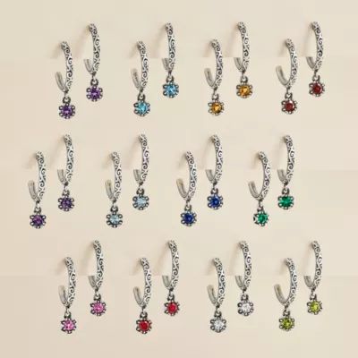 Cherished Birthstone Hoop Dangle Earrings in Sterling Silver - Image 2