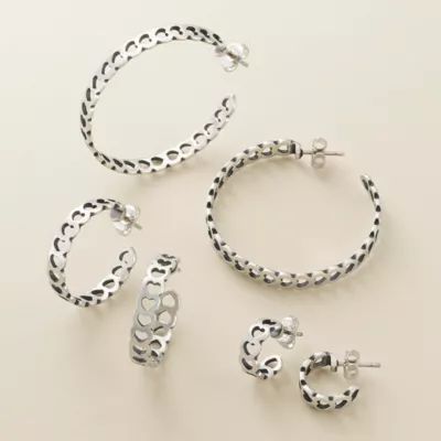 Tiny Hearts Hoop Earrings in Sterling Silver or 14K Yellow Gold - Image 4