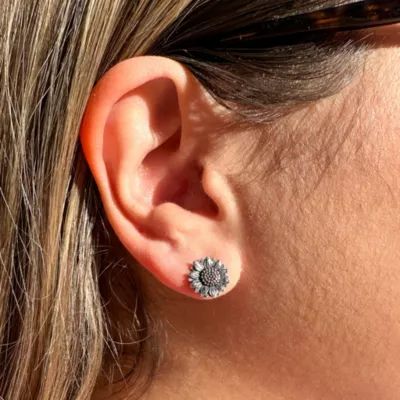 Wild Sunflower Stud Earrings in Sterling Silver and Bronze - Image 2