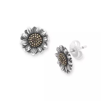 Wild Sunflower Stud Earrings in Sterling Silver and Bronze - Image 3
