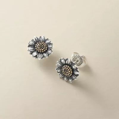 Wild Sunflower Stud Earrings in Sterling Silver and Bronze - Image 4