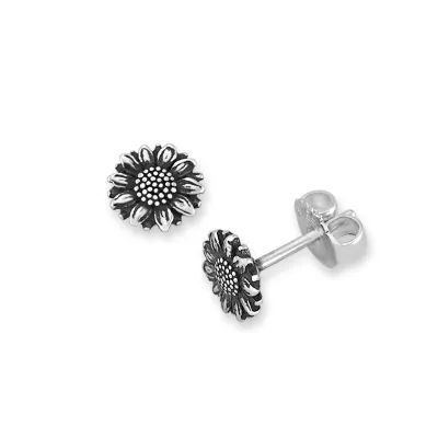 Mini Sunflower Stud Earrings in Sterling Silver or 14K Yellow Gold - Image 3