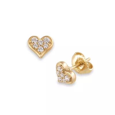 Delicate Pave Diamond Heart Stud Earrings in 14K Yellow Gold - Image 2