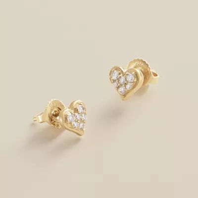 Delicate Pave Diamond Heart Stud Earrings in 14K Yellow Gold - Image 3