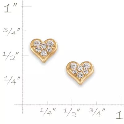 Delicate Pave Diamond Heart Stud Earrings in 14K Yellow Gold - Image 6