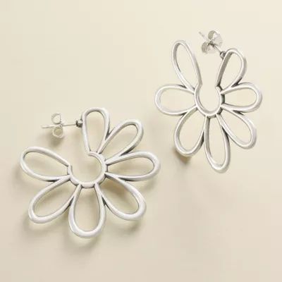 Floral Hoop Earrings in Sterling Silver - Image 2