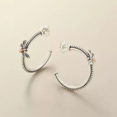 Bee Hoop Earrings in Sterling Silver and Bronze - Image 2