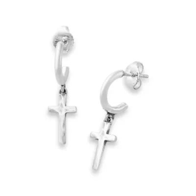 Horizon Cross Hoop Dangle Earrings in Sterling Silver