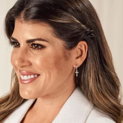 Horizon Cross Hoop Dangle Earrings in Sterling Silver - Image 4