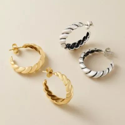 Half Twist Hoop Earrings in Sterling Silver or 14K Yellow Gold - Image 3