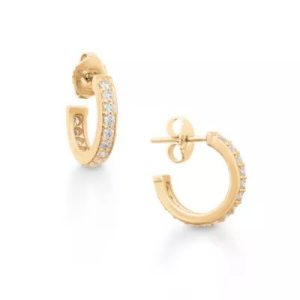 Delicate Pave Diamond Hoop Earrings in 14K Yellow Gold
