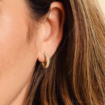 Delicate Pave Diamond Hoop Earrings in 14K Yellow Gold - Image 4