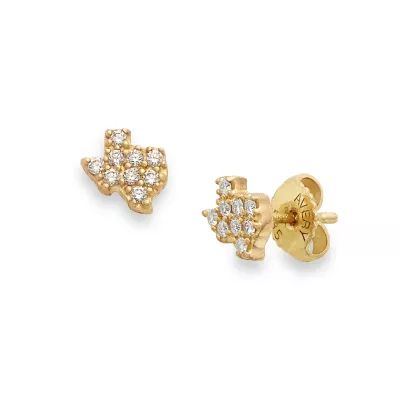 Delicate Pave Diamond Texas Stud Earrings in 14K Yellow Gold - Image 3