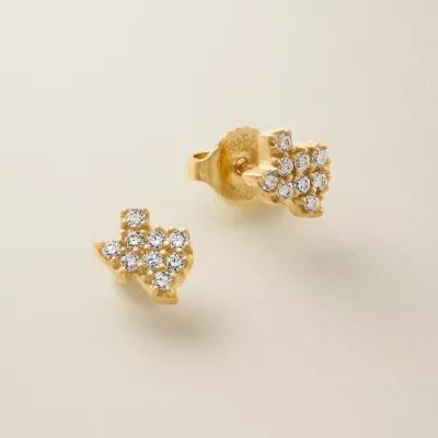 Delicate Pave Diamond Texas Stud Earrings in 14K Yellow Gold - Image 4