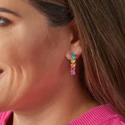 Enamel Connected Hearts Hoop Earrings in Sterling Silver - Image 2