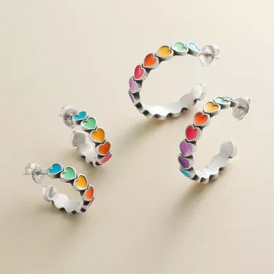 Enamel Connected Hearts Hoop Earrings in Sterling Silver - Image 3