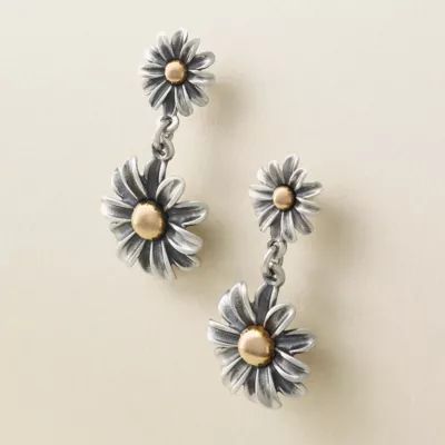 Blooming Daisies Dangle Earrings in Sterling Silver and Bronze - Image 2