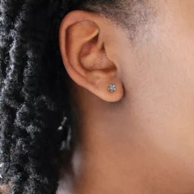 Mini Flower Stud Earrings in Sterling Silver or 14K Yellow Gold - Image 2