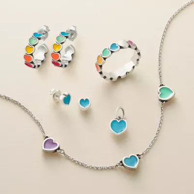 Enamel Connected Hearts Studs in Sterling Silver - Image 3