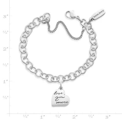 Love You More Charm on Forged Link Charm Bracelet in Sterling Silver - Image 2