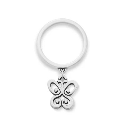 Small Spring Butterfly Charm Dangle Ring in 14K Yellow Gold