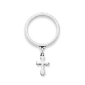 Flared Cross Charm Dangle Ring in 14K Yellow Gold