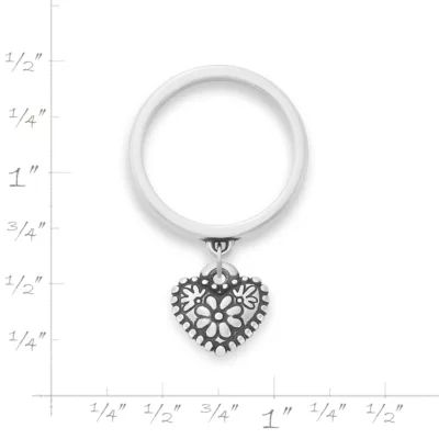 Petite Floral Heart Charm Dangle Ring in 14K Yellow Gold - Image 2