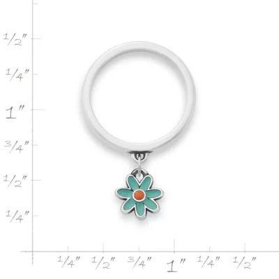 Enamel Mini Flower Charm Dangle Ring in Sterling Silver - Image 2