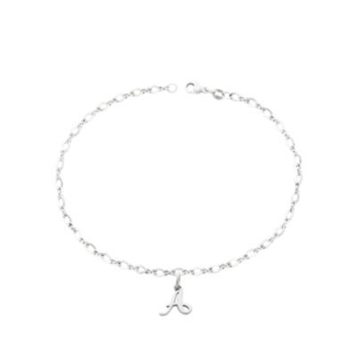 Small Script Initial Anklet in Sterling Silver or 14K Yellow Gold
