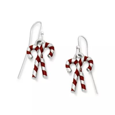 Enamel Candy Cane Earrings in Sterling Silver