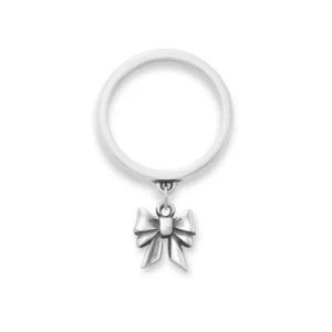 Tiny Bow Charm Dangle Ring in Sterling Silver