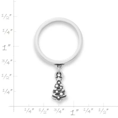 Petite Christmas Tree Charm Dangle Ring in Sterling Silver - Image 3