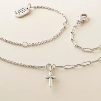 Paired Chains Cross Necklace in Sterling Silver - Image 3