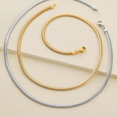 Rounded Herringbone Necklace in Sterling Silver or 14K Yellow Gold - Image 3