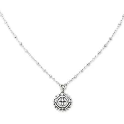 Delicate Beaded Cross Medallion Necklace in Sterling Silver