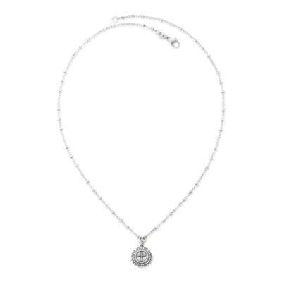 Delicate Beaded Cross Medallion Necklace in Sterling Silver - Image 2