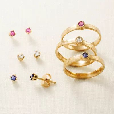 Petite Gemstone Stud Earrings in 14K Yellow Gold - Image 3